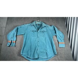 Vintage Sears Western Turquoise Denim Shirt with Orange Accent Bands
